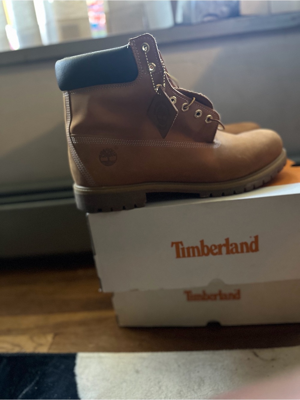 Timberland Men's Wheat Leather 6-Inch Work Boot with Black Collar